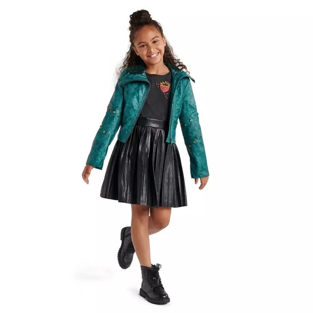 Disney Descendants Uma Faux Leather Moto Jacket Sz 11/12